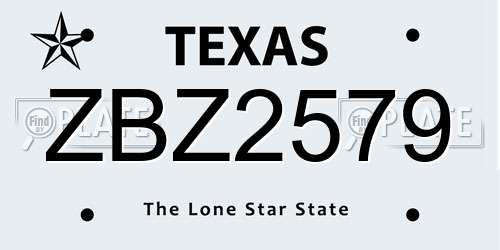ZBZ2579 Texas License Plate