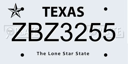 ZBZ3255 Texas License Plate