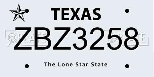 ZBZ3258 Texas License Plate