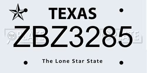 ZBZ3285 Texas License Plate