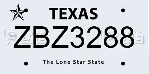 ZBZ3288 Texas License Plate