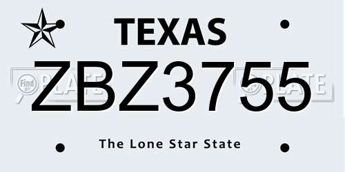 ZBZ3755 Texas License Plate