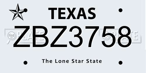 ZBZ3758 Texas License Plate