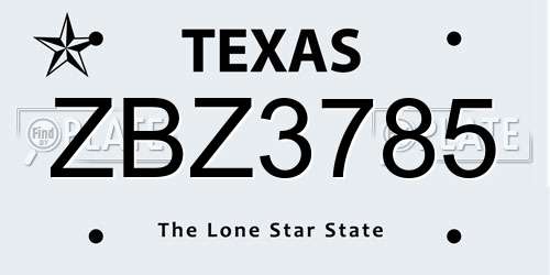 ZBZ3785 Texas License Plate