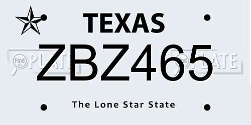 ZBZ465 Texas License Plate