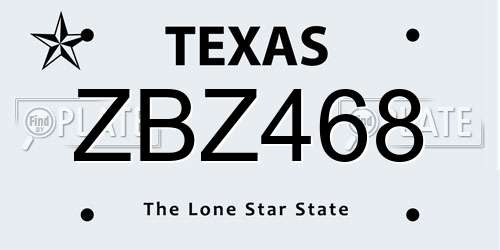 ZBZ468 Texas License Plate