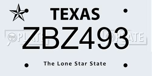 ZBZ493 Texas License Plate
