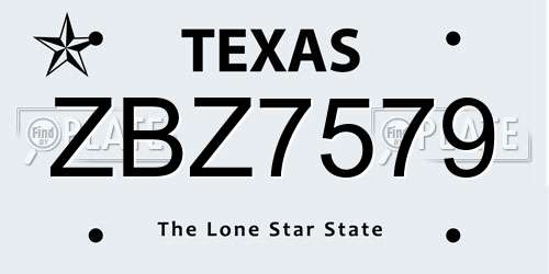 ZBZ7579 Texas License Plate