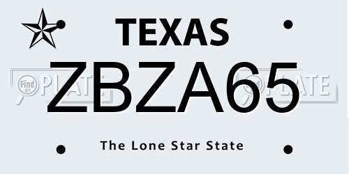 ZBZA65 Texas License Plate