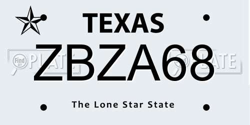 ZBZA68 Texas License Plate