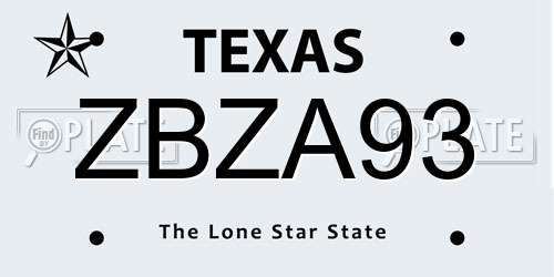 ZBZA93 Texas License Plate