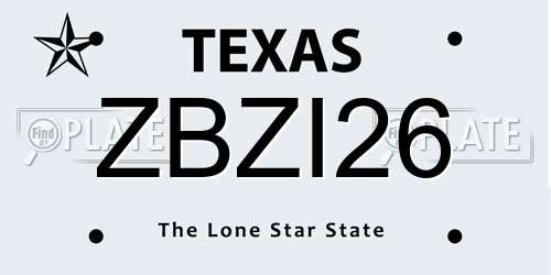 ZBZI26 Texas License Plate