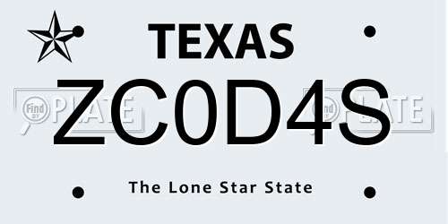 ZC0D4S Texas License Plate