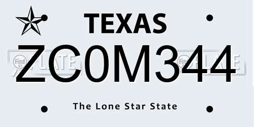 ZC0M344 Texas License Plate