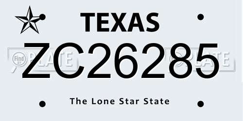 ZC26285 Texas License Plate