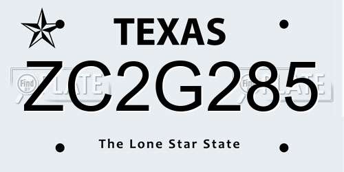 ZC2G285 Texas License Plate