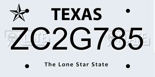 ZC2G785 Texas License Plate
