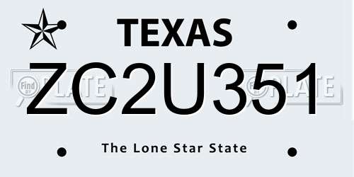 ZC2U351 Texas License Plate