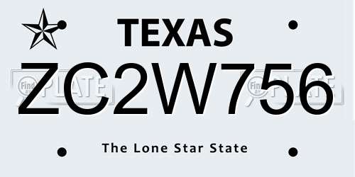 ZC2W756 Texas License Plate