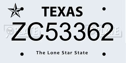 ZC53362 Texas License Plate