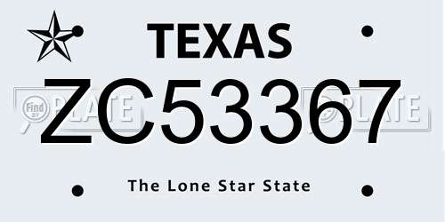 ZC53367 Texas License Plate