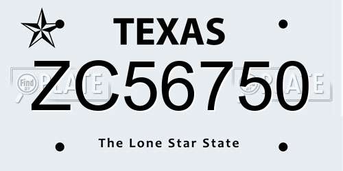 ZC56750 Texas License Plate