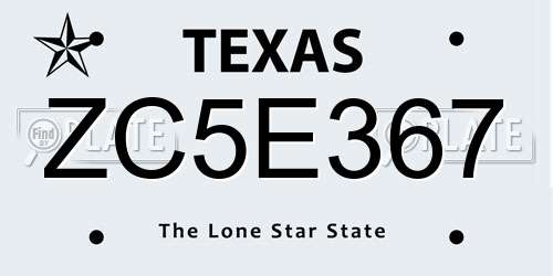 ZC5E367 Texas License Plate