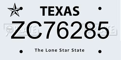 ZC76285 Texas License Plate