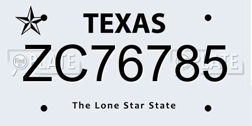 ZC76785 Texas License Plate