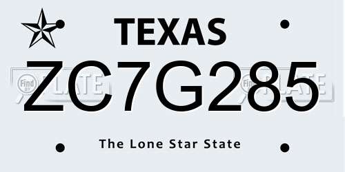 ZC7G285 Texas License Plate