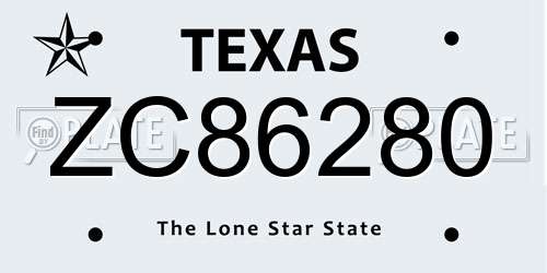 ZC86280 Texas License Plate