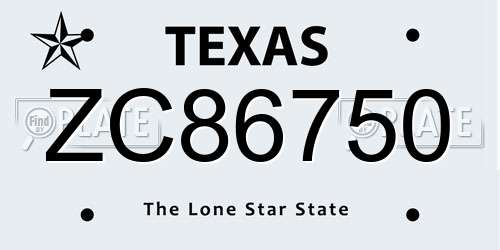 ZC86750 Texas License Plate
