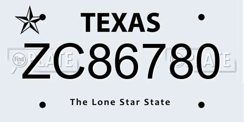 ZC86780 Texas License Plate