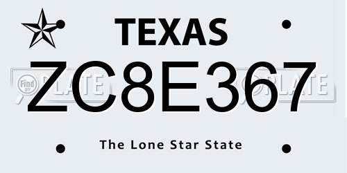ZC8E367 Texas License Plate