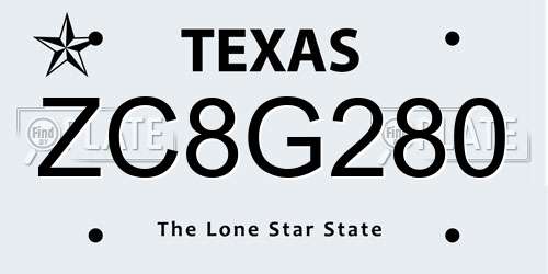 ZC8G280 Texas License Plate