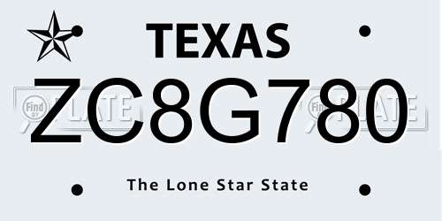 ZC8G780 Texas License Plate