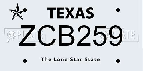 ZCB259 Texas License Plate