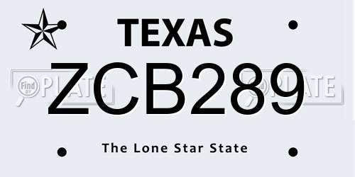 ZCB289 Texas License Plate