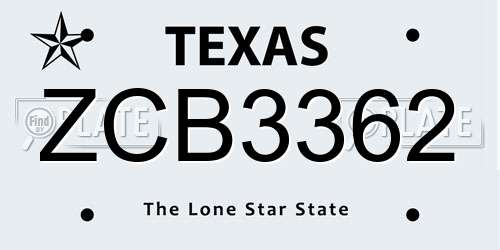 ZCB3362 Texas License Plate