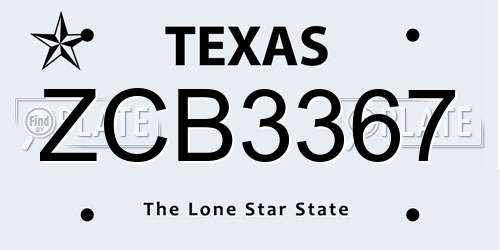 ZCB3367 Texas License Plate