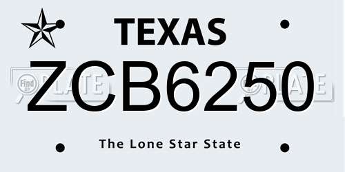 ZCB6250 Texas License Plate