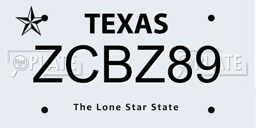 ZCBZ89 Texas License Plate