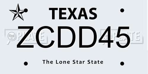 ZCDD45 Texas License Plate