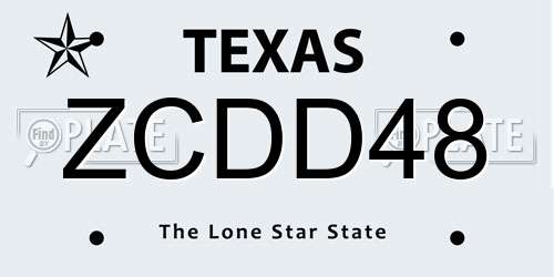 ZCDD48 Texas License Plate
