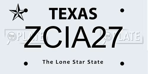 ZCIA27 Texas License Plate