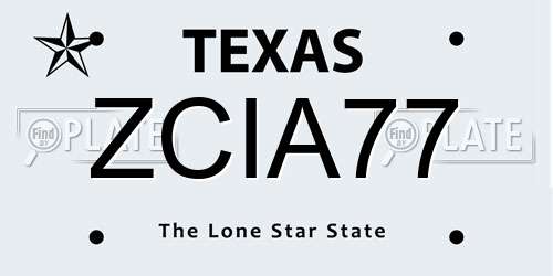 ZCIA77 Texas License Plate