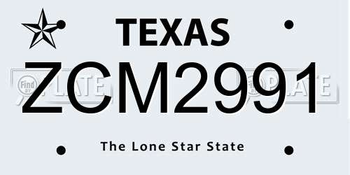 ZCM2991 Texas License Plate