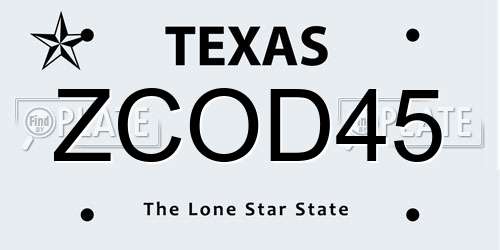 ZCOD45 Texas License Plate