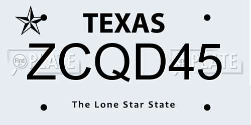 ZCQD45 Texas License Plate