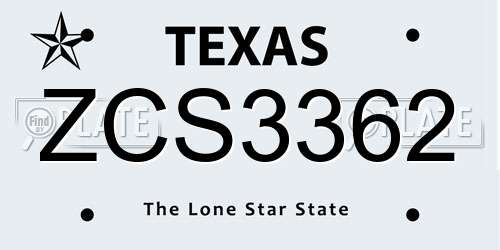 ZCS3362 Texas License Plate